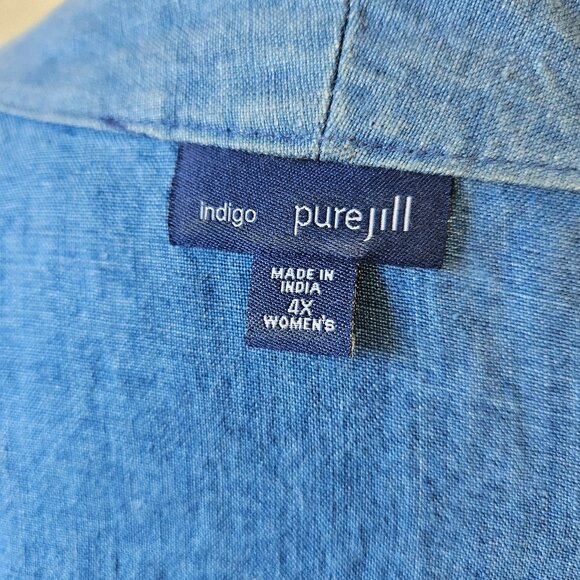 J. Jill Pure Indigo Dyed Blue Linen Cardigan Kimono Open Front Jacket 4X Plus - Picture 5 of 6